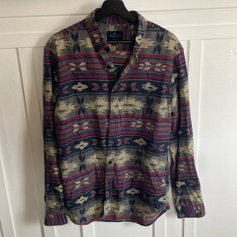 Vintage 90s Y2K American Eagle Aztec Long Sleeve Button Up Shirt Size Medium